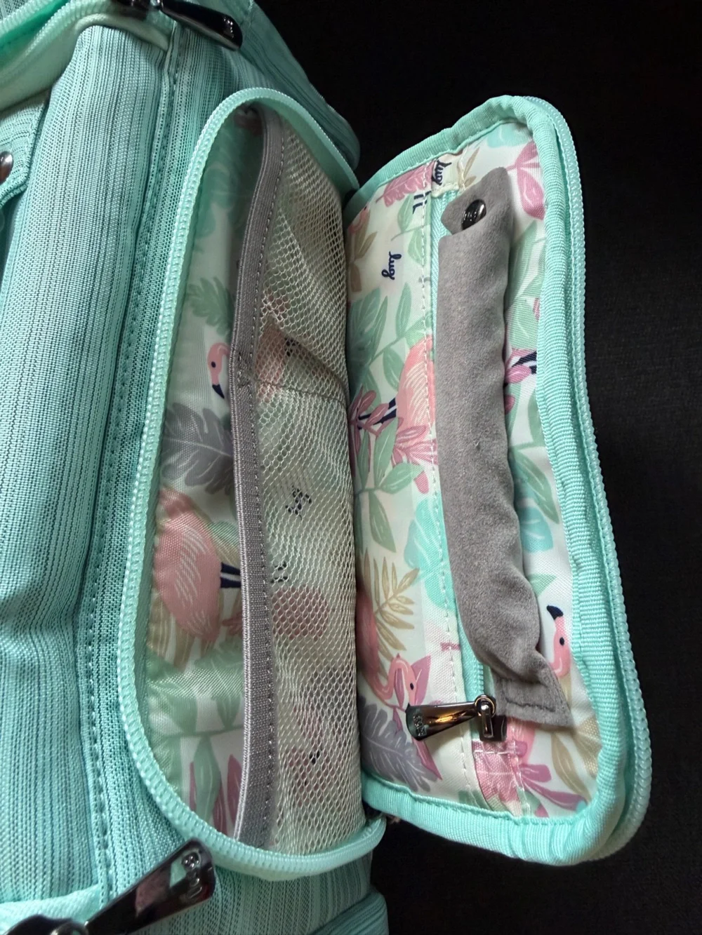 Lug Trolley Medium 2 Cosmetic Case – Brushed Aquamarine Blue Flamingo Foliage